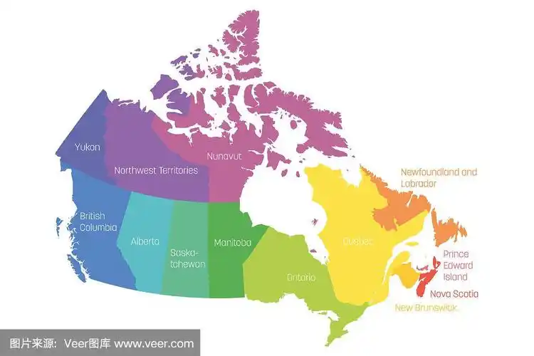 加拿大的行政区域.彩色地图与标签.矢量图
