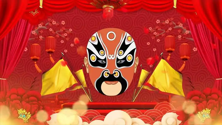 4k中国风黄色脸谱视频背景黄色脸谱背景说唱脸谱背景