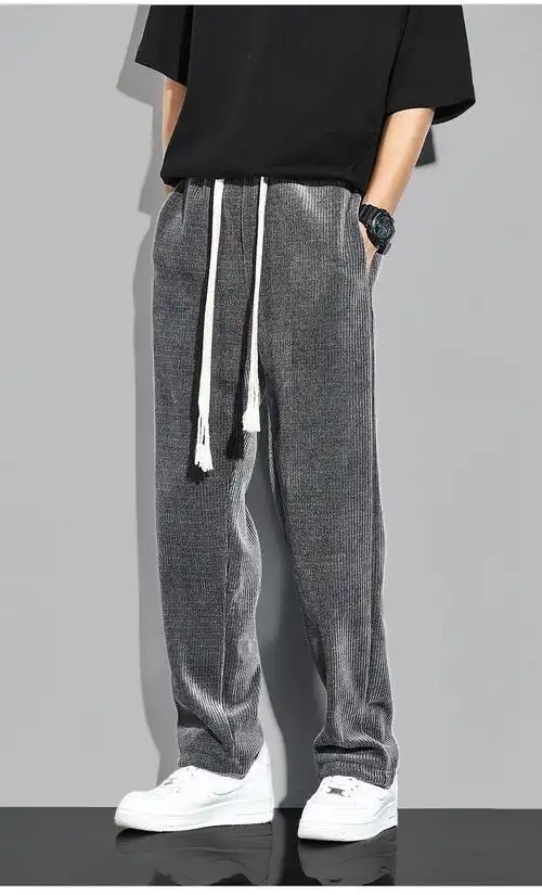 修身裤男春秋高街垂感运动裤灯芯绒灰色靓灰色s