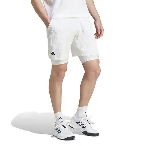 adidas 2n1 short pro 纯色网球运动短裤套装 男款 白色 ia7101