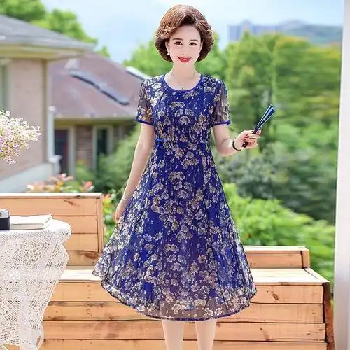 雪暖夏装新款妈妈裙4050岁中老年女装高贵中年女士网纱连衣裙1号色bd