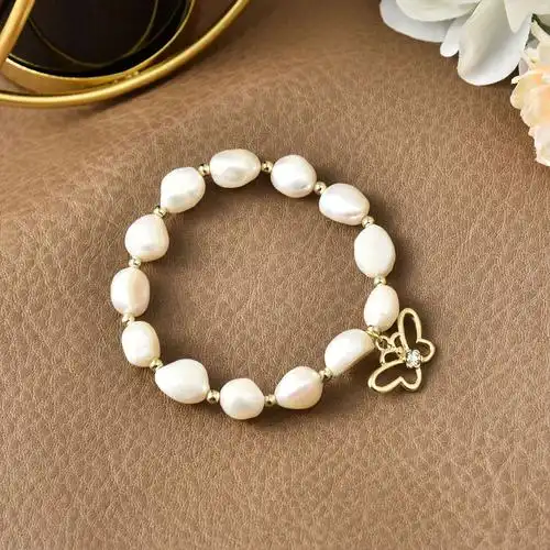 新品天然异形珍珠手链 复古冷淡风巴洛克大颗淡水珠蝴蝶手串手环