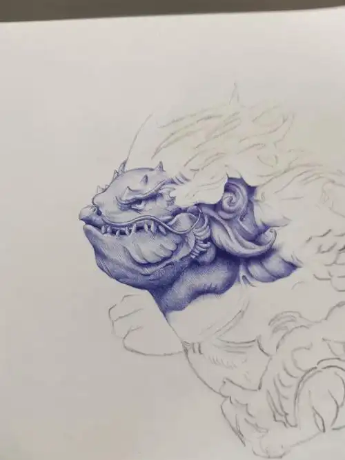 圆珠笔画貔貅._陈澎手绘-站酷zcool