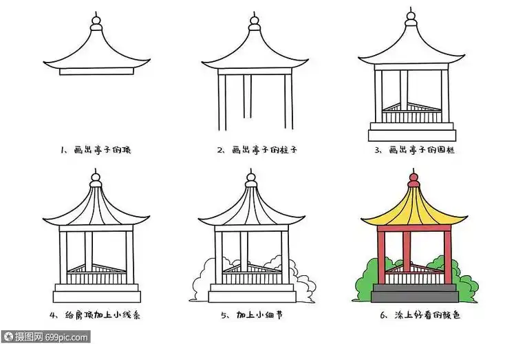 亭子简笔画教程涂色游戏画画让你画古建筑亭子简笔画更简单还特别快
