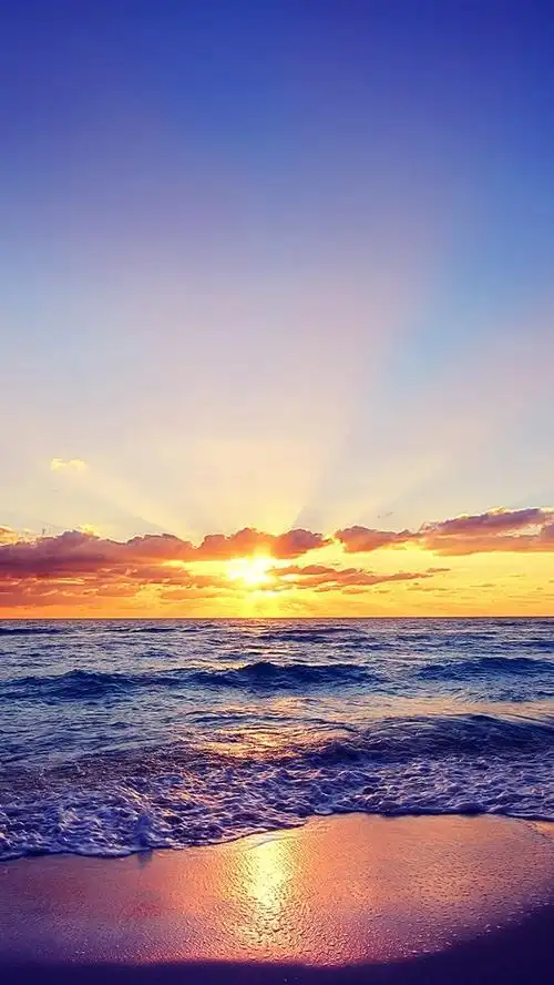 美丽的夕阳,阳光,大海,海浪,沙滩,云