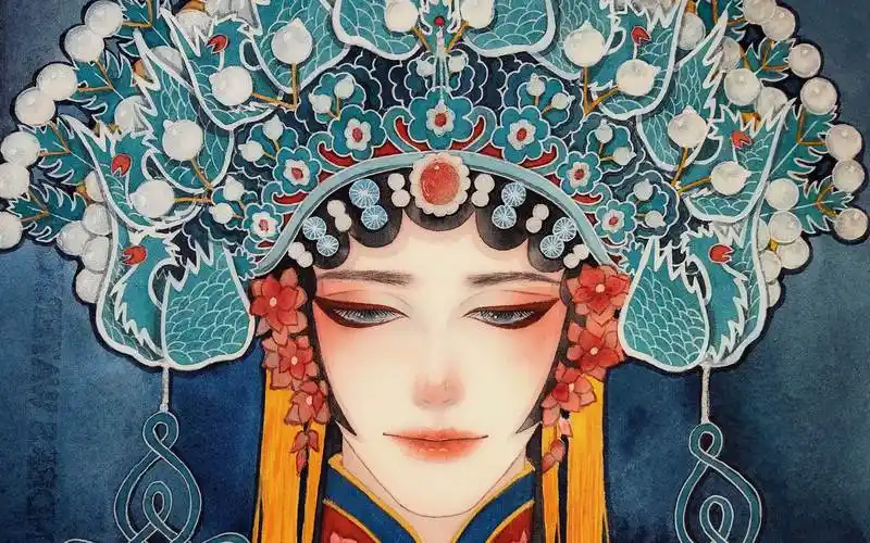 【古风水彩】美男戏子手绘,京剧贵妃醉酒图片