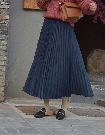 鹿皮绒半身裙长裙高腰a字裙ulzzang裙子秋 藏青色 75cm 裙长75厘米