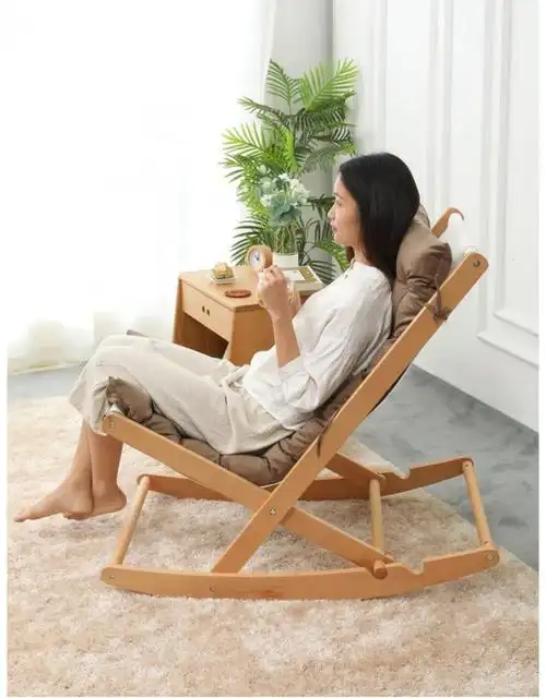 榉木原木色折叠摇椅品牌: 晖姝 商品名称:折叠阳台家用休闲午睡大人小