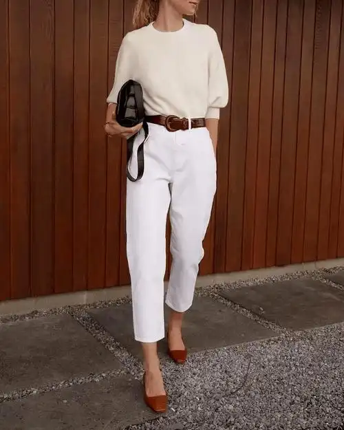 今年流行白裤子的5种穿搭方法,好看又清爽_白色_筒裤_上衣