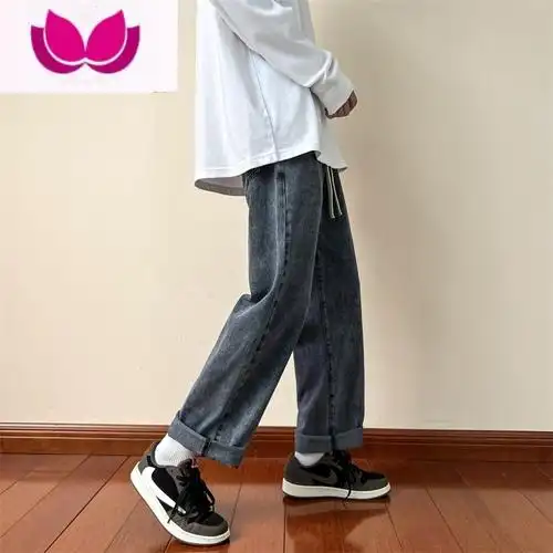 七斓黑色牛仔裤男款款潮牌痞帅休闲裤高中生直筒裤美式高街工装裤