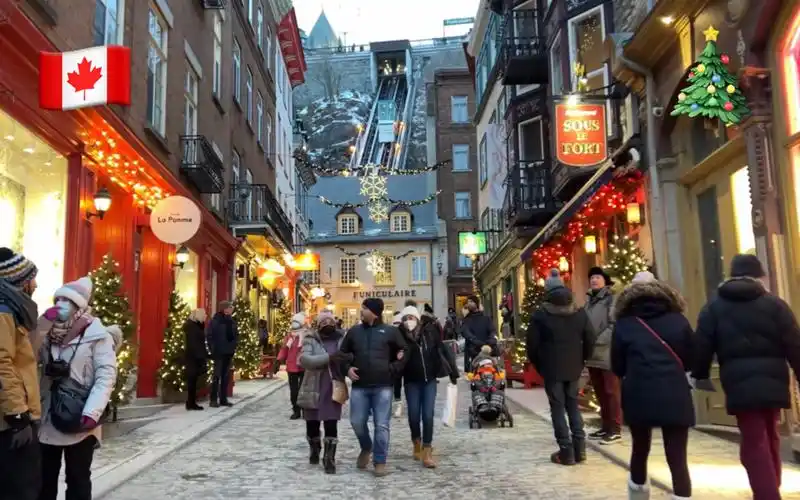 【超清】圣诞漫步游加拿大魁北克老城|小尚普兰街的童话圣诞节 拍摄