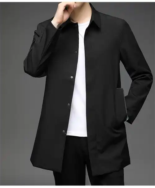 风衣男中长款中款春秋薄款秋季商务休闲大衣中年爸爸翻领秋装外套 kb