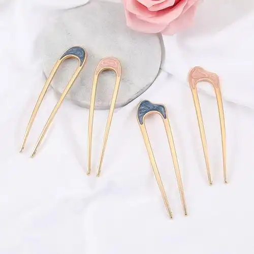 韩国ins风金属发簪女气质简约现代盘发u型发钗百搭头饰丸子头簪子 u形