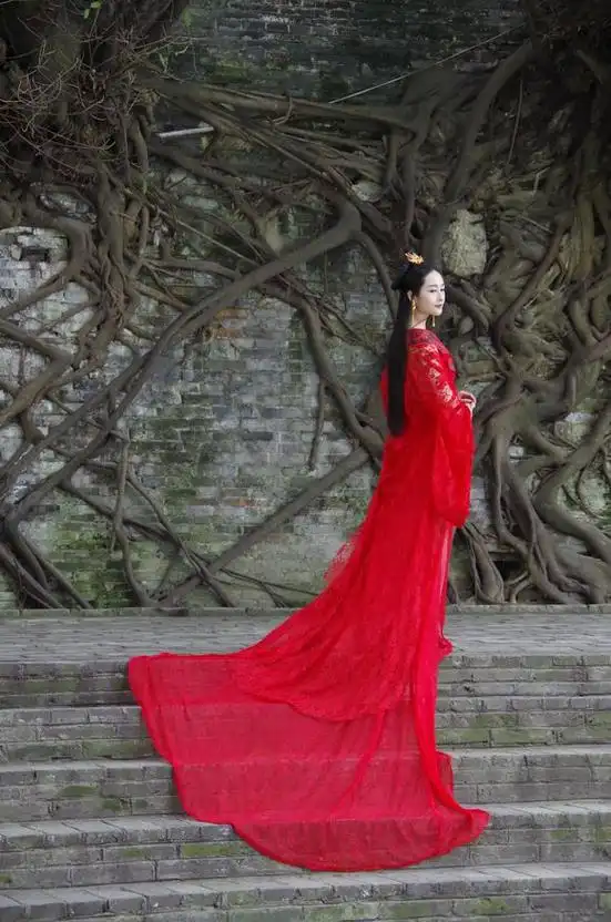 古典风格,调暗系古典红衣女人像照片