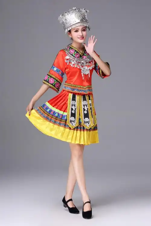 苗族服装女装少数民族演出服土家族舞蹈服装壮族表演服苗族演出服