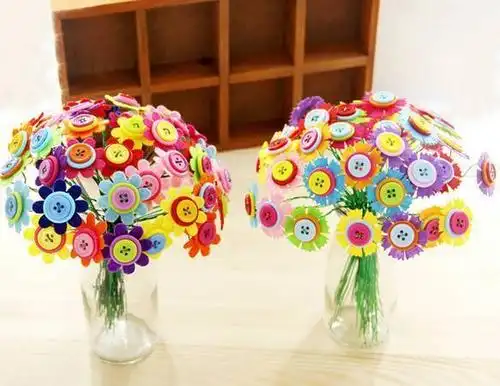 纽扣花diy-手工制作一盆纽扣花 这是一次创意手工 更是一次亲子间