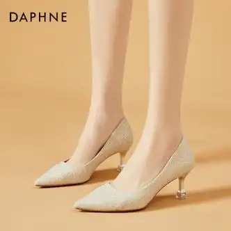 达芙妮daphne高跟鞋女细跟婚鞋配礼服的闪亮一脚蹬单鞋喜妈妈婚礼婚宴
