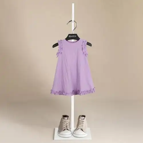 夏季纯色韩系女童公主裙可爱儿童连衣裙棉质女宝宝裙子轻薄款