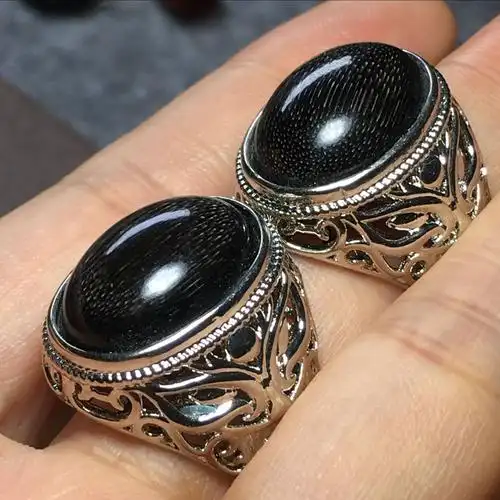 鱼籽纹 戒指 仿犀牛角 纯黑不透男款文玩骨角牙