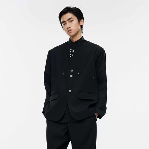 dimc宋亚轩同款立领金属挂钩中式西服 潮流黑色男女垫肩西装外套