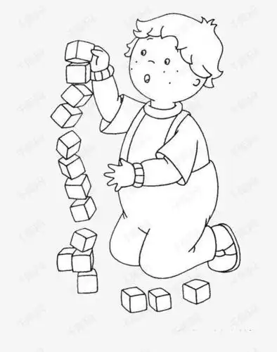 简笔画小朋友搭积木