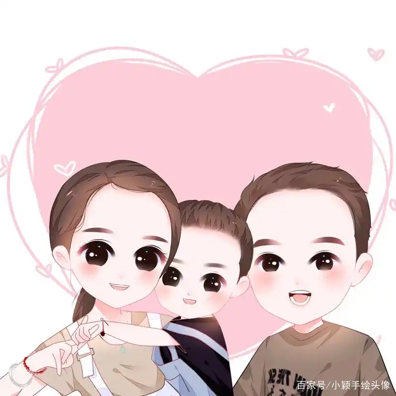 幸福亲子漫画,一家三口,四口全家福头像,简单温馨美好