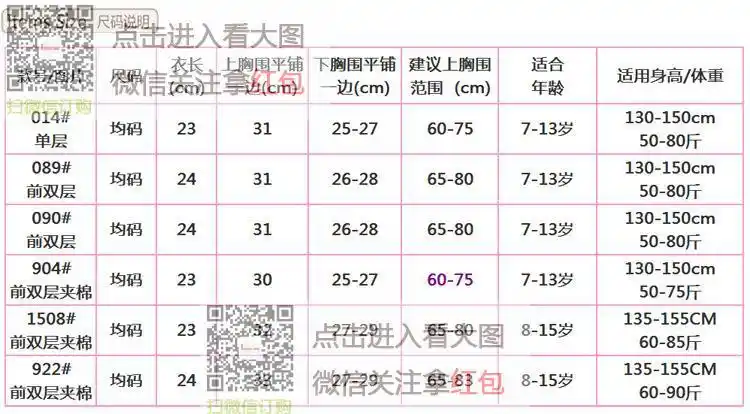 详细尺寸可参照以下尺码表,(   021 款  上胸围:34cm*2 下胸围:28