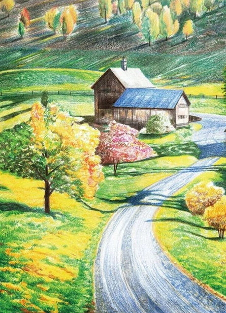 彩铅风景画的作品图片大全