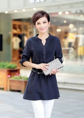 杭派女装2013秋装新款 棉麻休闲衬衣中年女式长袖衬衫bln-1673