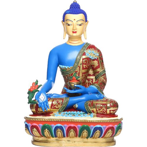 药师佛佛像纯铜密宗居家供奉手工彩绘家用药师琉璃光如来佛像摆件