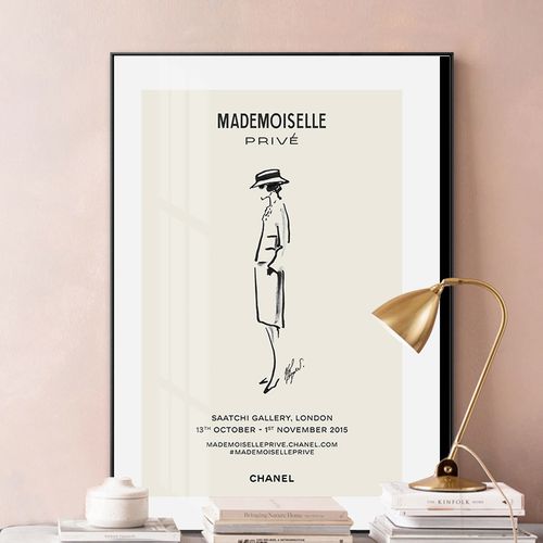 小香风海报香奈儿小众装饰画北欧风壁画手绘黑白简约拍照道具摆画