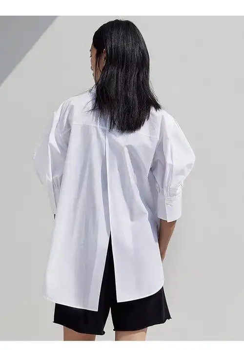 moco2021夏季新品泡泡袖背后解构纯棉短袖白衬衫 摩安珂 热力粉色 xs