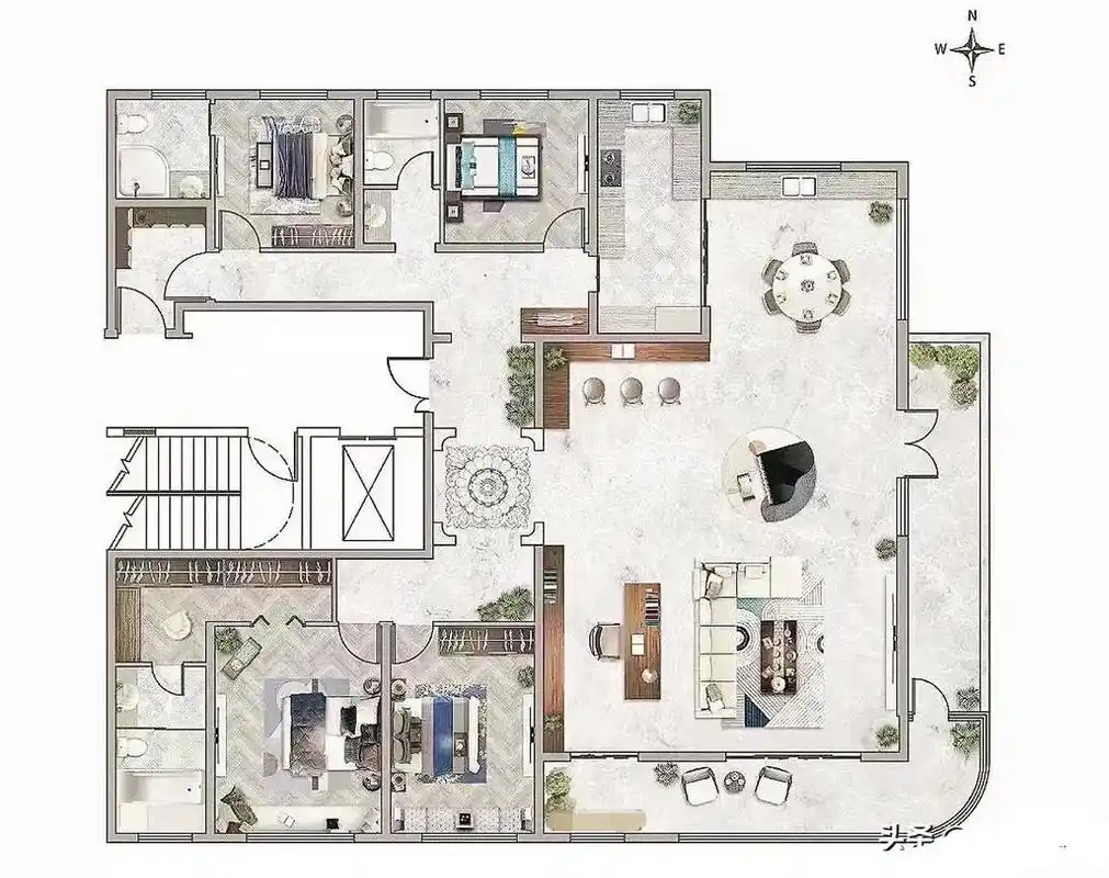 唯有转角阳台,方可抚慰心灵!这三个豪华大平层户型,你更喜欢哪个呢?