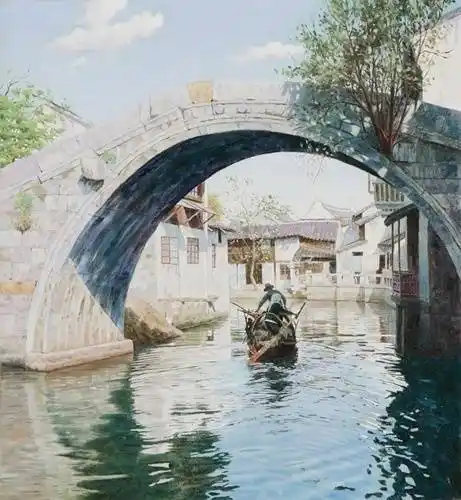 手绘水彩江南水乡风景,江南水彩画图片大全