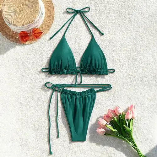 2024欧美外贸女士分体泳衣简约绷带性感跨境泳衣迷你比基尼bikini