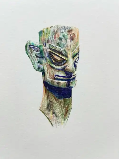 手绘三星堆出土文物