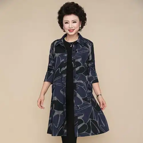 中老年女装春秋装风衣中长款40到50岁妈妈装秋装外套大码长袖上衣