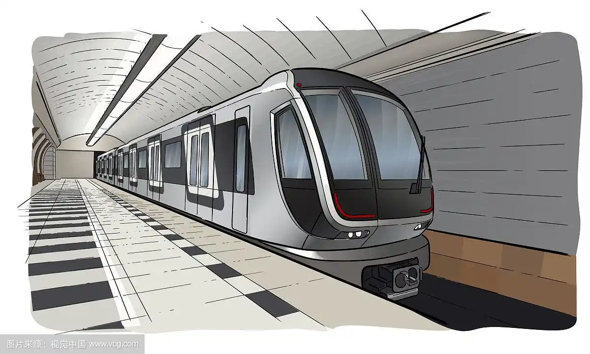 手绘地铁车站与列车示意图