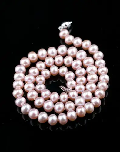 天然淡水珍珠项链7mm粉紫色