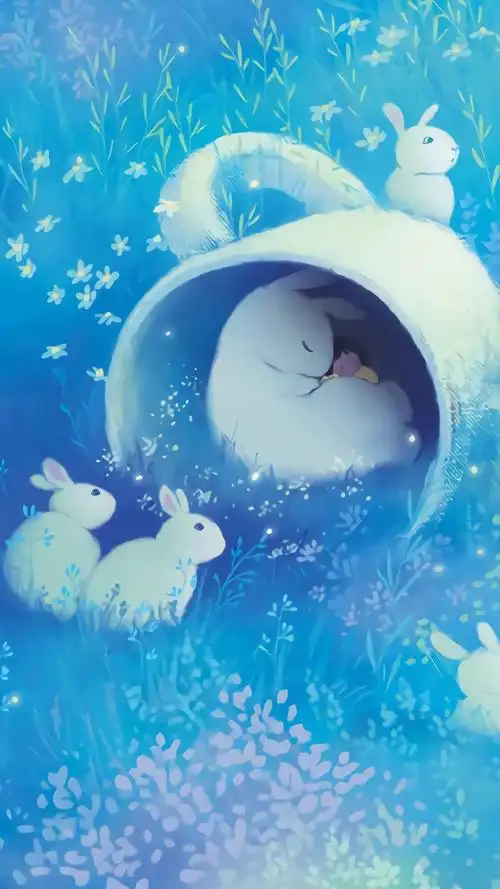 蓝色清新文艺插画高清手机壁纸