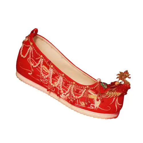 秀禾服翘头弓鞋婚礼汉服内增高布鞋婚鞋凤求凰红色低帮中式