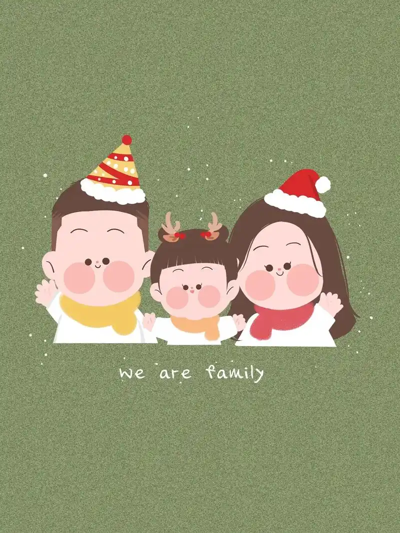 原创亲子手绘全家福,一家三口在一起好幸福