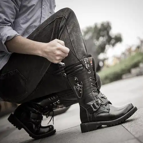 秋季男靴子高筒潮流大码男长靴高帮马靴wcx55款黑色37