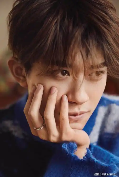 原创易烊千玺晒新年写真穿蓝色毛衣抱着猫咪治愈系男孩好帅