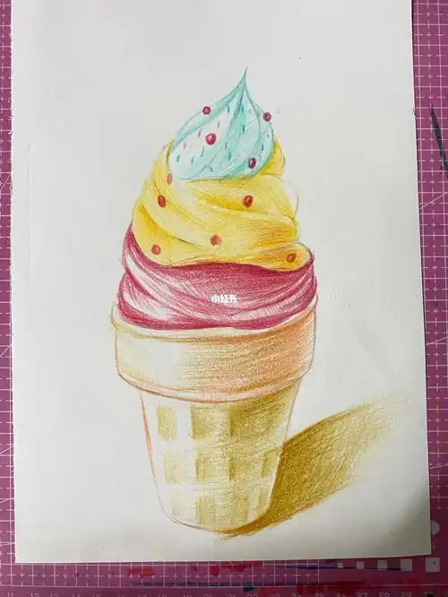 彩铅食物质感甜筒冰淇淋