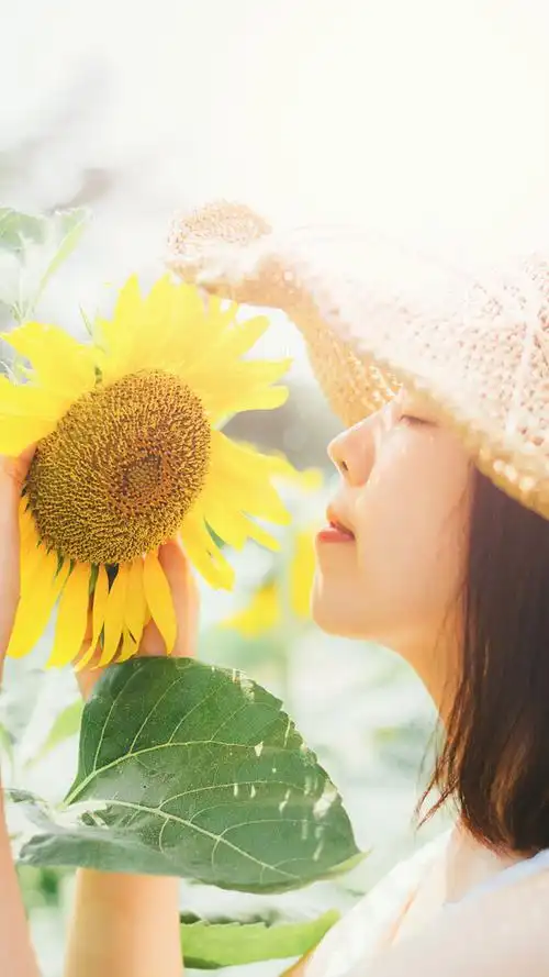 向日葵美女阳光户外写真手机壁纸