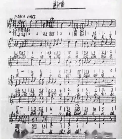 聂耳谱写的《义勇军进行曲》手稿