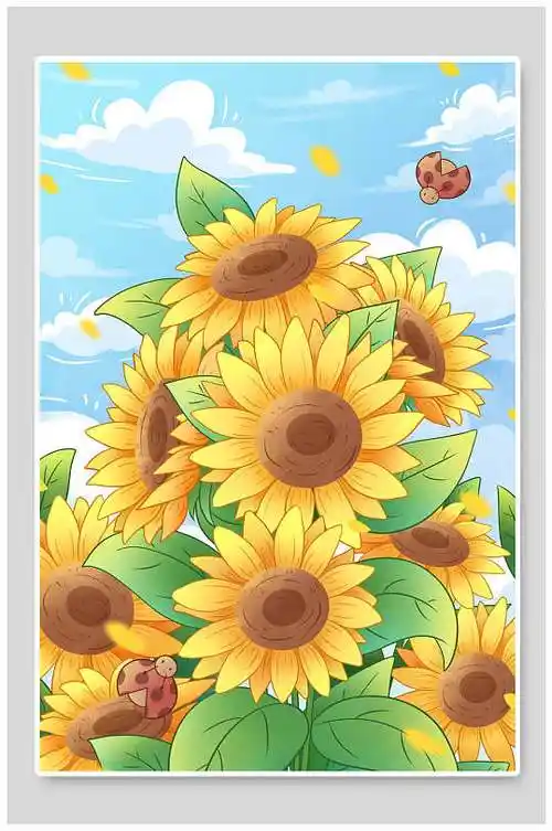 卡通向日葵立夏插画