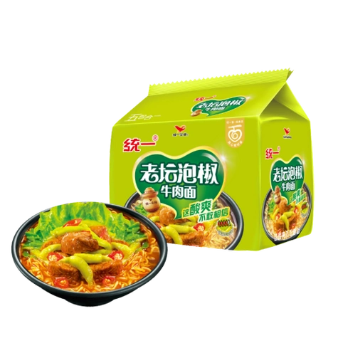 统一 老坛泡椒牛肉面 108克*5袋 五合一方便面 袋面 真正老坛发酵 11.
