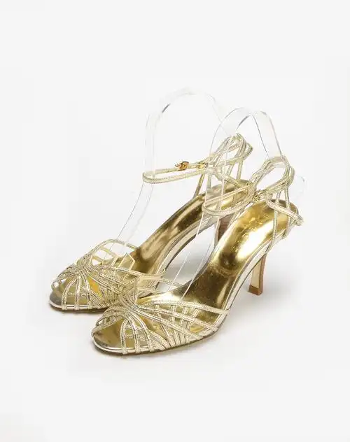 金色休闲高跟凉鞋